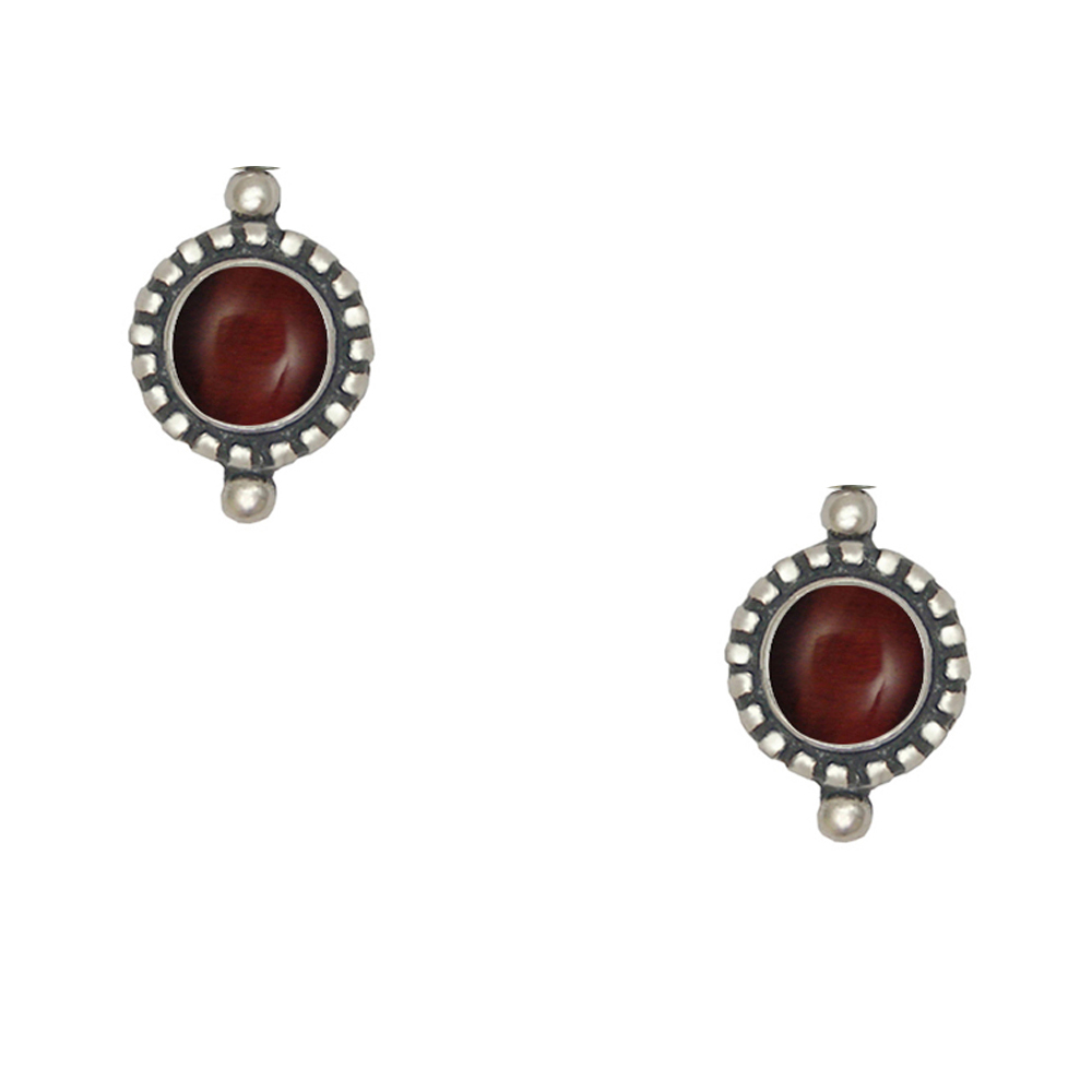 Sterling Silver Red Tiger Eye Post Stud Earrings